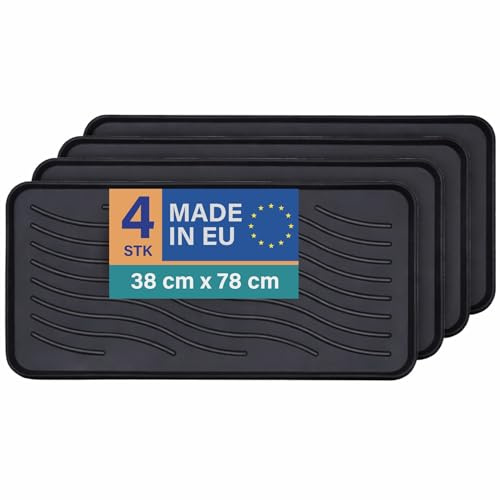 Bestlivings Schuhabtropfschale 4er-Pack, 78x38 cm, Schwarz, wasserdicht | Für je 3-4 Paar Schuhe, 2,5 cm hoher Rand, robuste Schuhwannen aus Kunststoff, Universalablage für Haus, Tier & Garten