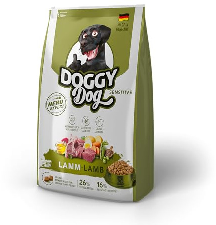 DOGGY Dog Lamm Sensitive, 10 kg, Trockenfutter mit hohem Fleischanteil für sensible Hunde, getreidefreies Hundefutter mit Lachsöl, Made in Germany | Alleinfuttermittel, Getreidefrei, Lachsöl, Hoher Fleischanteil, Made in Germany