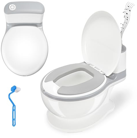 Fiqops Töpfchen Baby mit Spülgeräusch, Typ der Schublade Baby Potty mit Deckel, Griffe, Bürste, Weiches PU-Kissen,Abnehmbarer Wassertank töpfchen, kindertöpfchen Anti-Spritzschutz