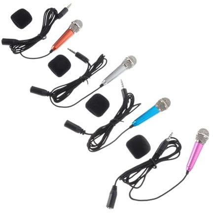 Toyvian 4pcs Mini Microphones for Singing and Voice Recording, Metal Aluminium Alloy Handheld Mics Compatible with Home Karaoke and Video Making, Singing Accessory for Boys and Girls