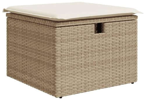 vidaXL Gartenhocker mit Kissen Beige 55x55x37 cm Poly Rattan