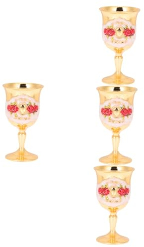 ABOOFAN Lunettes 4 Pièces gobelet vintage verre coloré coupe à vin calice Gin verres à whisky décor petite coupe de de rétro Métal verre de tasse d'invité Saint Graal