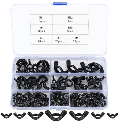 100 Pz Dado ad Farfalla, Dado ad Alette, Dado Viti a Testa Zigrinata Fissaggio per Auto Macchinari Attrezzature Apparecchiature Elettroniche Mobili, M3/M4/M5/M6/M8/M10/M12(100 nero)