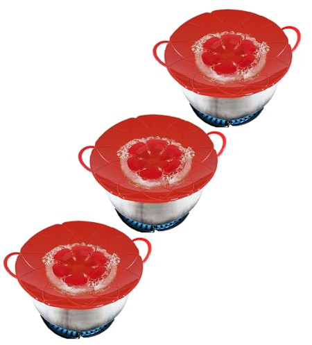 SPARES2GO Pan Lid Spill Stopper Silicone Saucepan Pot Steamer Cover Anti Boiling Overflow Guards (Pack of 3)
