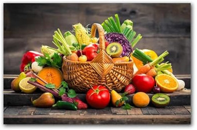 LZJAGXX Modern Kitchen Canvas Wall Art Pictures Fruit And Vegetable Basket Posters And Prints Restaurant Kitchen Decor Painting 60x90cm Frameless