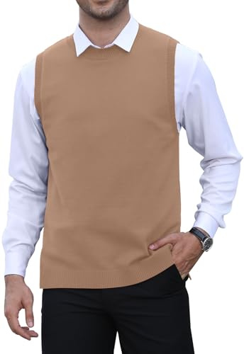 KUYIGO Chaleco sin Mangas clásico para Hombre, Cuello Redondo, Tejido de Punto, cárdigan, Camiseta sin Mangas, Albaricoque, L