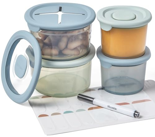 Moonkie 4-Pack Babybrei Einfrieren Behälter Silikon | Beikost Baby Zubehör | Mit Snack Deckel | Auslaufsichere Babynahrung Aufbewahrung | 2x 120ml + 2x 240ml