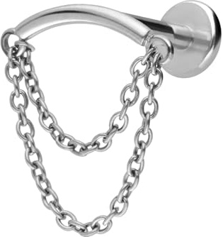 PIERCINGLINE Titan Labret mit Innengewinde BOGEN + 2 KETTEN Piercing Ohr Hidden Helix Farb & Größenauswahl