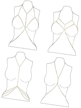 4 Stücke Körperkette, Bikini Strand Kette Sexy BH Kette Gold Körperschmuck für Frauen Dame Mädchen