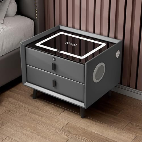 Smart Bedside Table with Wireless Charging Station, USB Ports & LED Light - Nightstand with 2/3 Drawers, Home Furniture Smart Nightstands