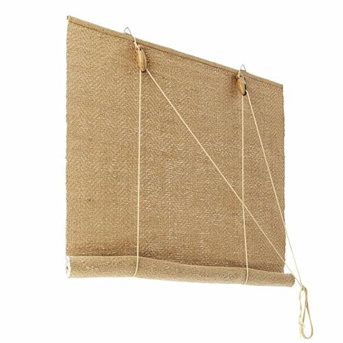 Loberon Rollo Évronne, Harmonisches Streifenmuster, Einfacher Zugmechanismus, Handgefertigt, Sichtschutz, Sonnenschutz, Jute, Zedrachbaum, Stahldraht, braun