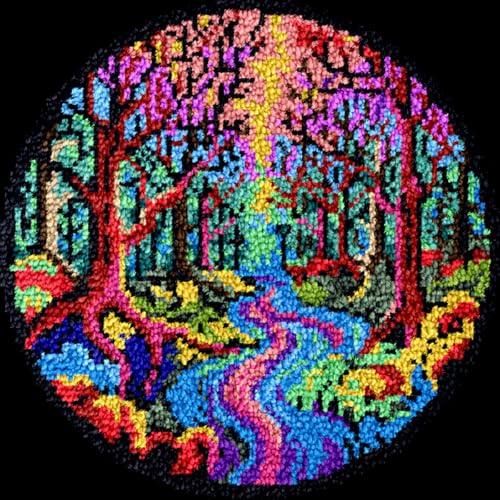 N.LANSHAN Diy Knüpfen Set Teppich Runder Teppich Diy Bastelset Märchenwaldlandschaft Knüpfteppich Set Stickset，Knüpfteppich Für Erwachsene Und Anfänger，Bastelsets Dekoration 23x23in