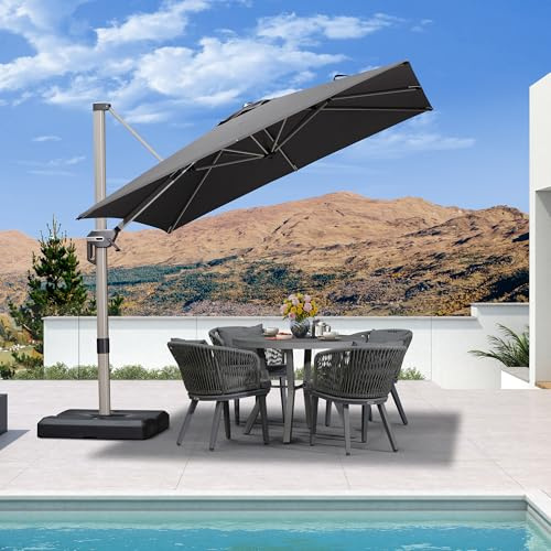 PURPLE LEAF Sonnenschirm 250 × 250 cm Champagner-Frame Antirutschgriff Grau | Ampelschirm mit Kurbel & Fußpedal, Mühelos Verstellbar, UV50+ Lichtechter Stoff, Kompaktes Design, Ideal für Begrenzte Räumez