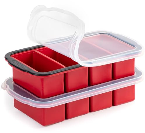 Aichoof 1 tazza extra large in silicone cubo congelamento vassoi con coperchio – rende 4 grandi porzioni (2 pezzi, rosso)