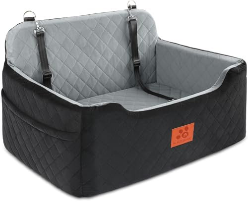 GL GLENSLAVE Hunde Autositz für mittlere/große Hunde, Hundesitz für Hunde unter 22Kgs oder 2 kleine Hunde, Abnehmbarer und waschbarer Autositz für Haustiere, Große Hundeautositz(Schwarz/Grau)