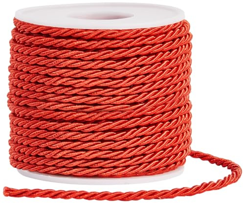 SOFPLATE Cordón Trenzado de 22 yarda/20 m Cuerda Torcida Roja de 3mm Hilo de Seda de 3 Capas de Poliéster Cordón Torcido para Graduación Cordón Decorativo para Decoración del Hogar Bolsos Tapicería A