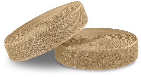 1 Inch x 5 Yd Coyote Tan Hook and Loop Non-Adhesive Interlocking Tape Thin Nylon Excellent Grip Heavy Duty Fastening Strips Fastener Roll for Bags Clothes Home Office School Car Craft Organization