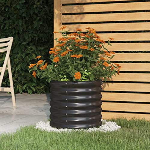 Festnight Hochbeet Metall Rund 40x40x36 cm Hochbeete für Garten Balkon Terrasse Gemüsebeet Kräuterbeet Pflanzkübel Blumenkasten Pflanzkasten Hochbeet Pulverbeschichteter Stahl Anthrazit