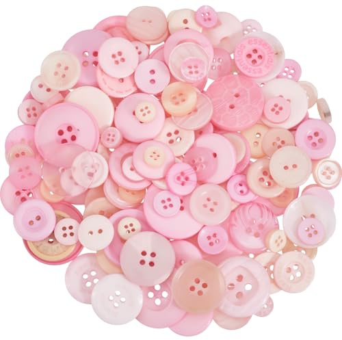 SOFPLATE 300 Stück Bastel Knöpfe Rosa Bastelknöpfe Verschiedene Knöpfe Set Kunstharz Rund Süße Mehrfarbige Flatback Stile 4 und 2 Loch Knopf Zum Basteln Nähen Kinder DIY Basteln Painting Geschenk Deko