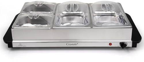 Crystals 4 Section Electric Food Warmer Buffet Server – Compact Buffet Warmer with 4 Trays – Electric Food Warmer Buffet Server for Home, Parties & Special Events(2x2.5L + 2x1.2L Buffet Server)