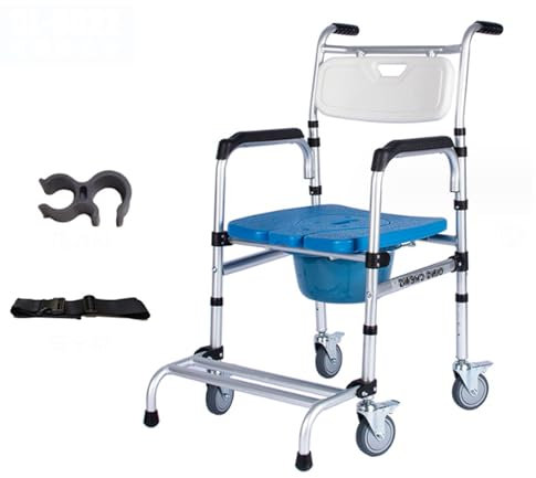 Fauteuil Roulant De Chevet Pour Toilettes Avec Accoudoirs Et Dossier Chaise De Douche 4 En 1 Avec 4 Roues Verrouillables Et Seau Amovible Chaise De Transport Roulante Pour Personnes Âgées, Siège Rigi