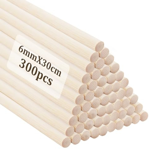 LDXDRU 300 Stück Holzstab Rund, 300 x 6 mm Holzstäbe zum Basteln, Rundstab Holz, Holzstange Holzstäbchen Rundholz Bastelholz für Zuckerwatte, Wedding Wands, Basteln, Modellbau, DIY