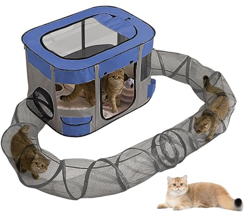 Freigehege für Katzen mit Tunnel | Tragbares Tunnelzelt für kleine Tiere | einfache Montage, großes Spielzeug für Katzen auf Terrasse, Rasen, Garten