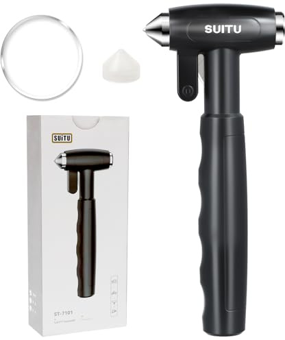 Longzhuo Rompedor De Ventanas De Coche Martillo De Coche Rompedor De Vidrio 3 En 1 Martillo De Emergencia De Coche con Cortador De CinturóN De Seguridad,Martillo Seguro De Vida para AutomóViles