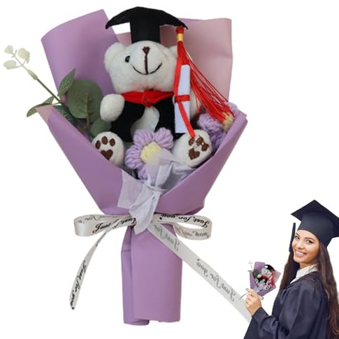 Fiori fatti a mano all'uncinetto – Set di peluche con fiori finti ripieni, regalo di laurea creativo | bouquet di in filato resistente, ricordo unico per la decorazione della camera dei ragazzi