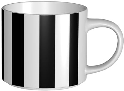 AUGUSTRUSH Große Keramik-Kaffeetasse mit Griff, 425 ml, dickwandige, isolierende Teetasse für Zuhause, Büro, Café, schwarz-weiß gestreifte Keramiktassen, auslaufsicher, robuste Steingut-Tasse für