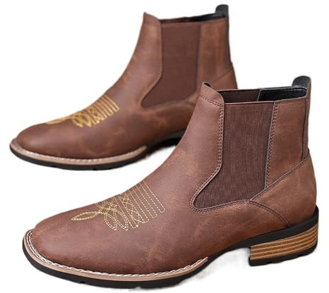 RRYPBOVG Botines Hombre Botas casuales de cuero for hombre, botines retro for hombre, botas vaqueras bordadas, botas masculinas(Brown,42)