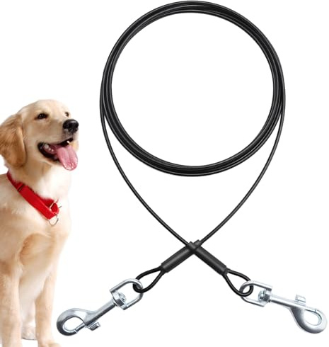Cable de amarre para perro, 3 m, cadena a prueba de mordeduras, cuerda larga de alambre de acero para cachorros y perros pequeños, correa de entrenamiento para perros, jardín al aire libre y correa de