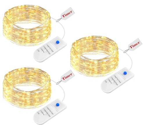 btfarm 3 Stück Lichterkette Batterie mit Timer 3 Modi, 2M 20 LED Silberdraht Mini Lichterketten Klein, Batteriebetrieben Lichterkette Draht für Innen Weihnachten Hochzeit Party Deko (Warmweiß)