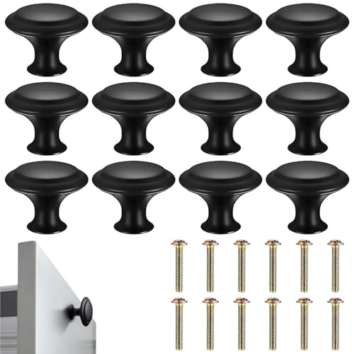 12 Stück Edelstahl Schrankknöpfe (27mm), Rund Schubladenknopf, Küchenschrankgriff in Schwarz, Küchengriffe Möbelgriffe.