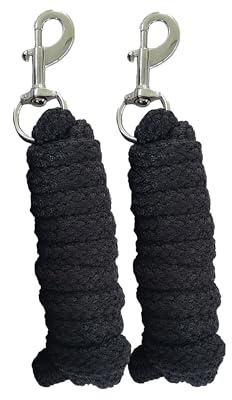 Brama-West Führstrick Pferd 2m - Robuster Strick mit silbernem Karabinerhaken - Sicheres Anbindeseil für Pferd, Pony, Esel & Stall - Schwarz (Schwarz, 2er Set)