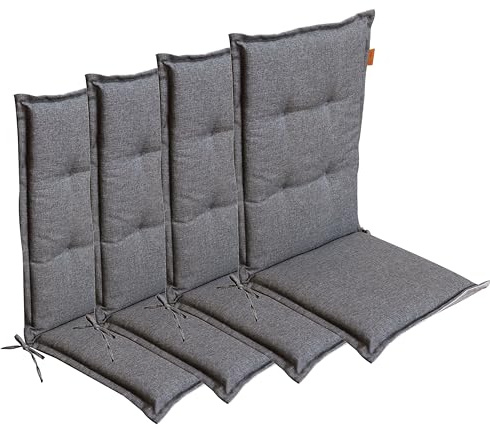 LILENO HOME Gartenstuhl Auflagen [4er Set - Hochlehner] in Grau - Bequeme | Liegen als Sitzauflagen für Gartenmöbel - Stuhlkissen für Gartenstühle und Klappstühle BAR