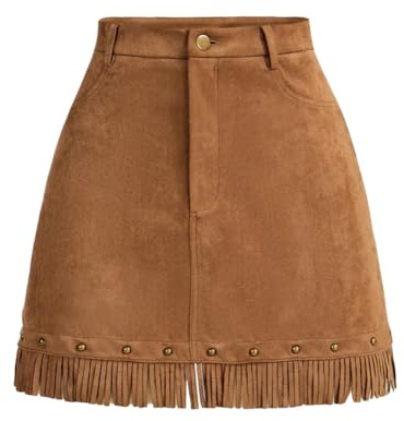 Falda con flecos para mujer, falda de ante con flecos, faldas de vaquera occidental, falda envolvente, cintura alta, falda casual, minifalda para excursiones, ropa occidental, sesiones de fotos, club