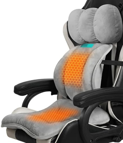 USB Chair Heating Pad with Lumbar & Neck Support, Heated Seat Covers with 3 Temperatures Levels, Ergonomic Seat Warmer(Gray)