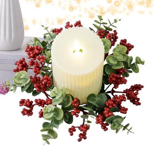 Weihnachts Kerzenständerkranz Teelicht Wohndekor Saisonale Deko | Rote Beeren Weihnachten Hochzeit Wohndekoration Für Feiertage Geburtstagsparty Zuhause Schlafzimmer Wohnzimmer