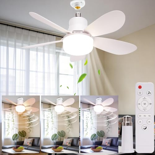 Ceiling Fans with Lights and Remote,LED Ceiling Fan Light with 5 Blades,3 Speeds,3 Dimmable Colors 3000K-6500K,Timer,E27 Fan Lights Ceiling for Bedroom with E27 To B22 Adapter,40W Light Bulb Fan
