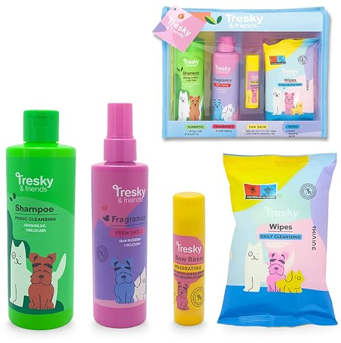 Champu Perro 300ml, Crema Almohadillas Perros Stick 15gr, Toallitas Perros Higiene 20u Y Colonia Perro Calmante 200ml. Pack Higiene Y Cuidado con Neceser para Tu Peludo. Dog Shampoo, Paw Balm Dog