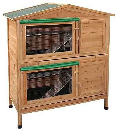 Kerbl Nagerhaus Appartement (für Kanninchen + Meerschweinchen, ‚Stall aus Spießtanne, mit wetterfestem Bitumendach, 4 Türen, inkl. Kunststoffwanne, 2 Stockwerke) 82800