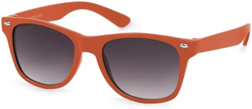 styleBREAKER Occhiali da sole Nerd Kids Nerd con montatura in plastica e lenti in policarbonato, design classico retrò 09020056, colore:Montatura Arancione/Vetro Grigio Sfumato