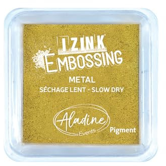 Aladine - Encreur Izink Pigment Gold - Grand Encreur à Séchage Lent - Scrapbooking, Embossing et Carterie Créative - Taille L - 8 x 8 cm - Coloris Métal Or Doré