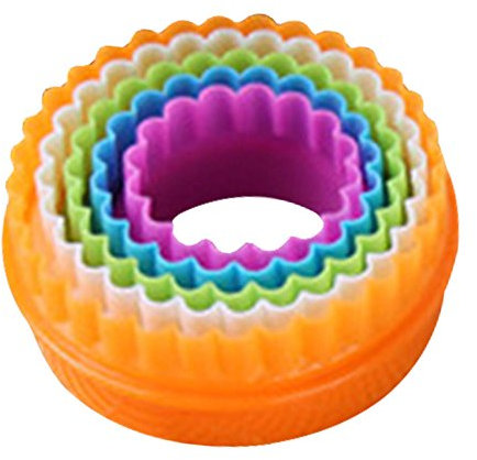 Gemini_mall® Colourful Plastic Plain and Fluted Round Pastry/Cookie Cutters, Multi-Colour, Set of 5