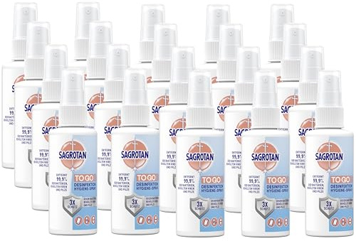Sagrotan To Go Hygiene Pumpspray – Desinfektionsmittel für Textilien und Oberflächen im Haushalt – 20 x 100 ml Sprühflasche im praktischen Vorteilspack