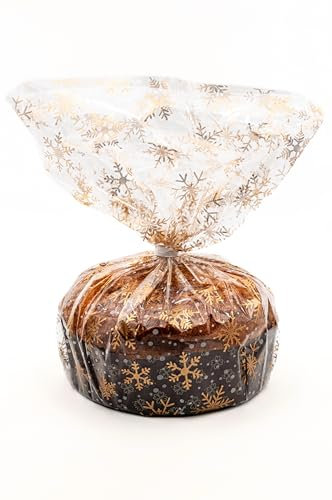 Italpak Sacchetti Trasparenti per Alimenti 'Dolceneve', Buste Panettone, Dolci, Torte, Regali, Sacchettini Natalizi, Polypropylene, Oro/Bianco, 35x50 cm, 50 unità