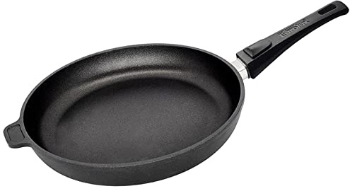 Eurolux Guss-Pfanne Induktion Ø 28 cm abnehmbarer Stiel - flacher 5.0 cm Rand - große runde Alugusspfanne mit Antihaft-Beschichtung - Made in Germany