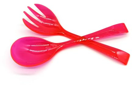 Kimmel Salatbesteck Servierbesteck 2-Teilig Besteht aus Salatgabel und Löffel, aus Geprüftem Kunststoff, Plastikbesteck, Mehrwegbesteck, Farbe Rot-Glasklar