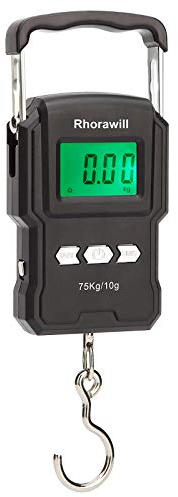 Fishing Scale, Rhorawill 165lb / 75kg Hängewaage Gepäckwaage Digitale Kofferwaage Fischwaagen mit Maßband, Tragetasche, Batterien, Beleuchtetes Display, Kofferwaage für Reisen/Familienleben
